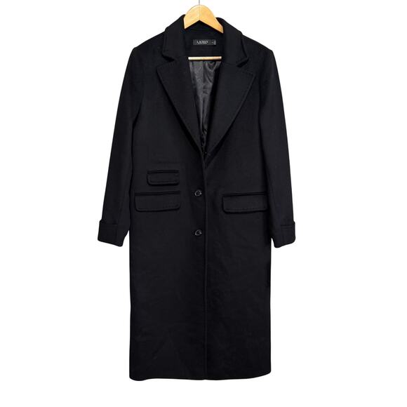 NWT Lauren Ralph Lauren Black Wool Maxi Coat Reefer Long Coat Size 8 $330 - Picture 2 of 12